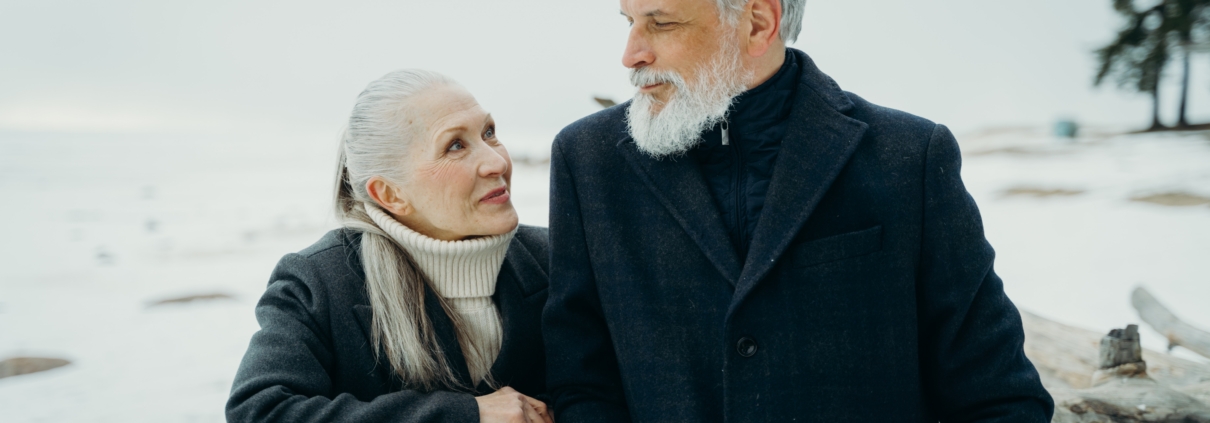 happy older couple in winter