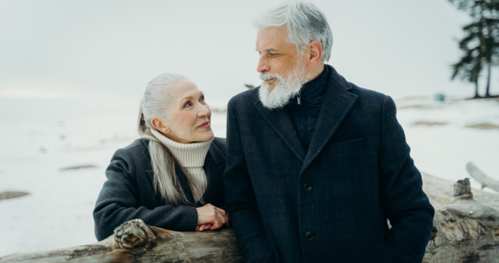 happy older couple in winter