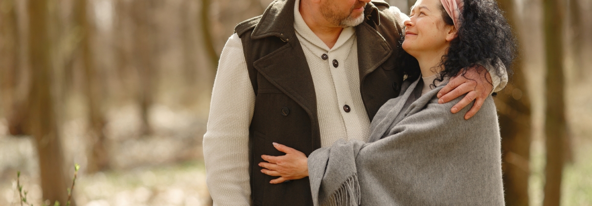 A happy couple walking